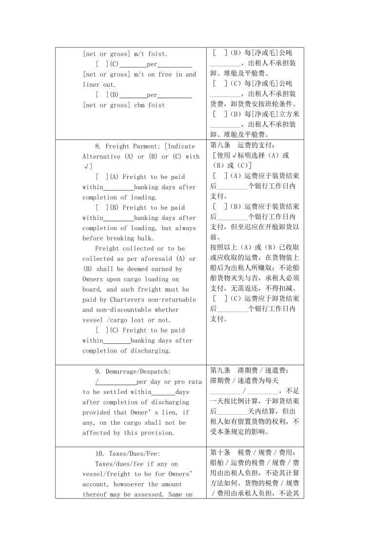 航次租船合同确认书(中英文)对照版_第3页