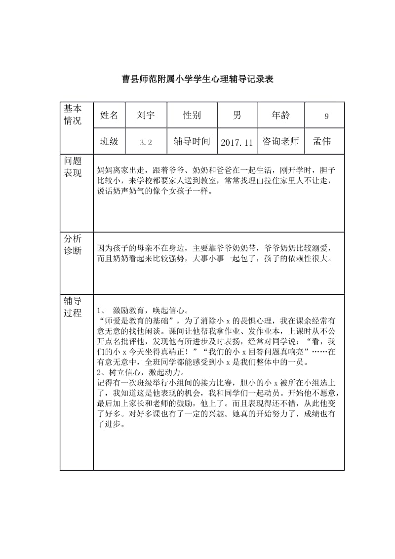 小学生心理辅导记录表15_第2页