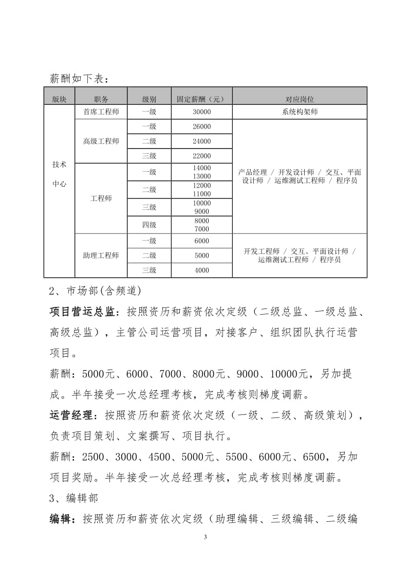 新媒体公司机构设置、薪酬方案及激励机制_第3页