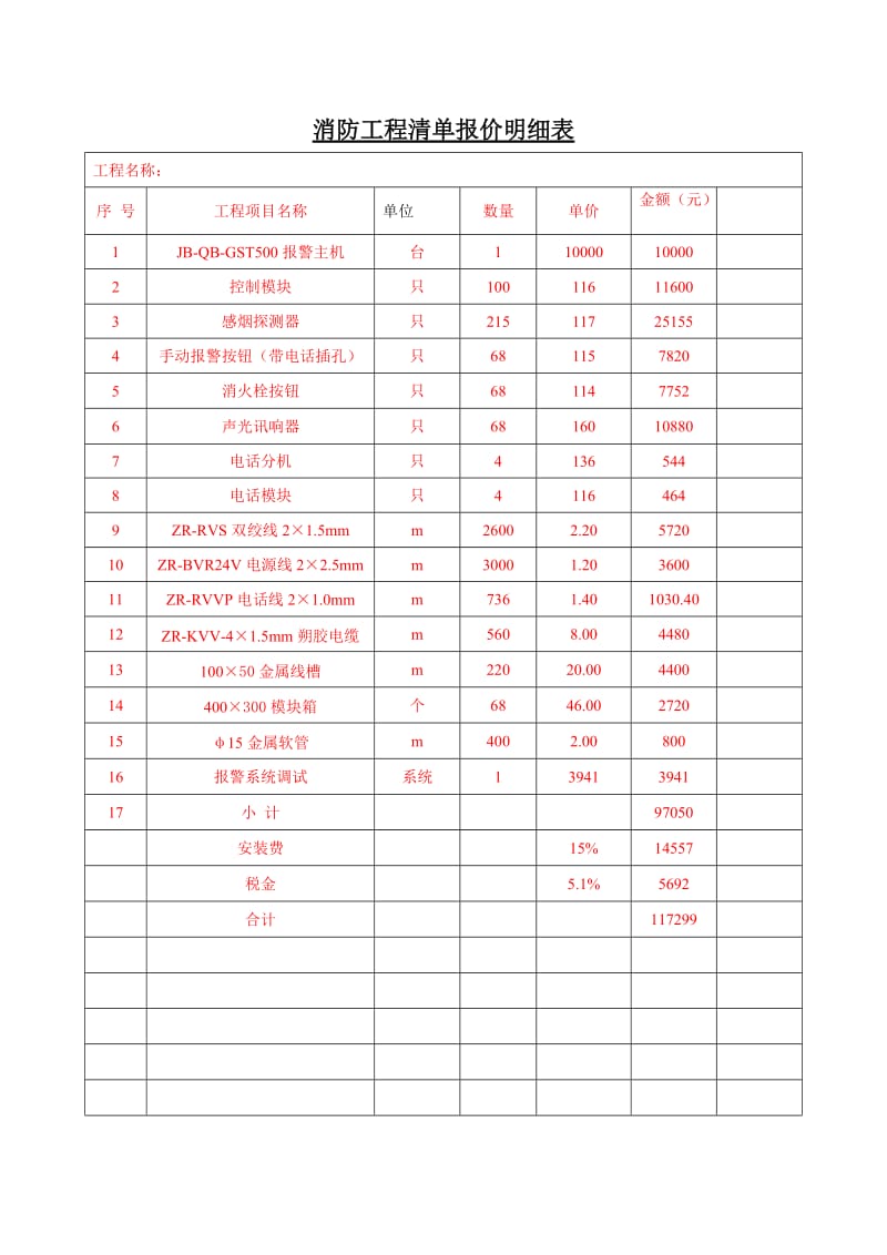 某消防工程清单报价明细表_第1页