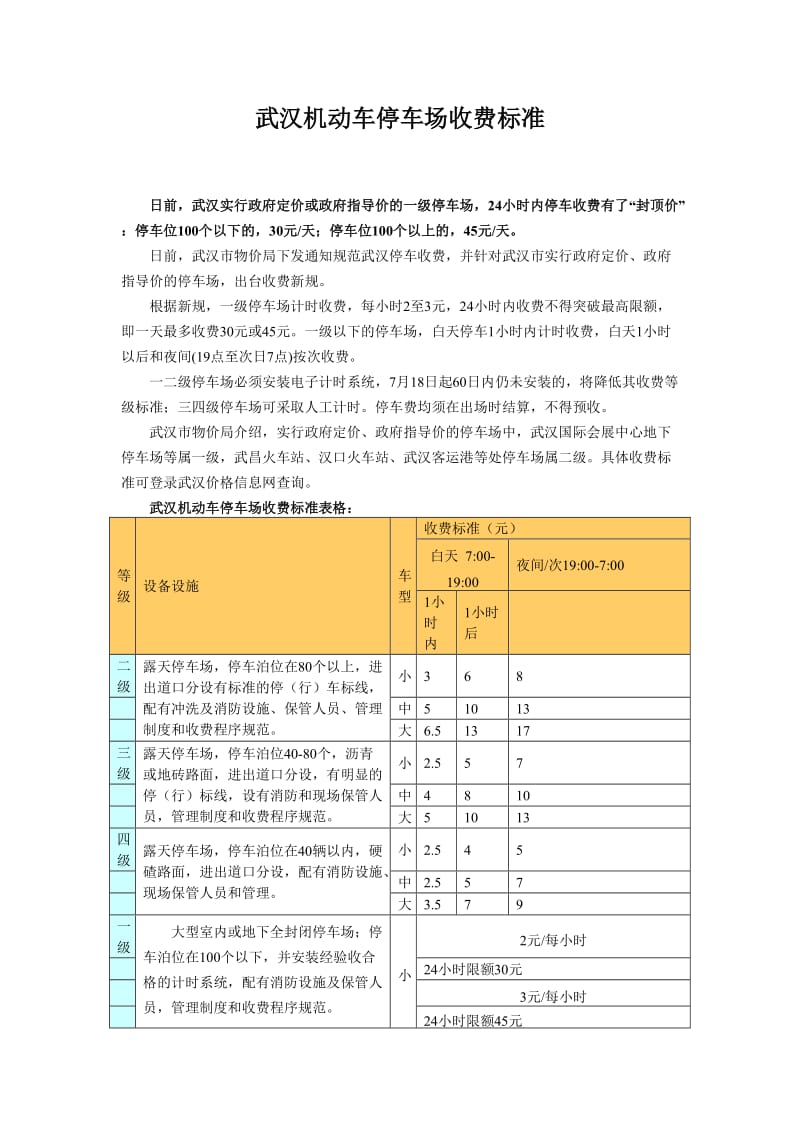 武汉机动车停车场收费标准_第1页