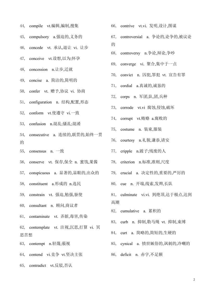 六级核心高频词汇表878个_第2页