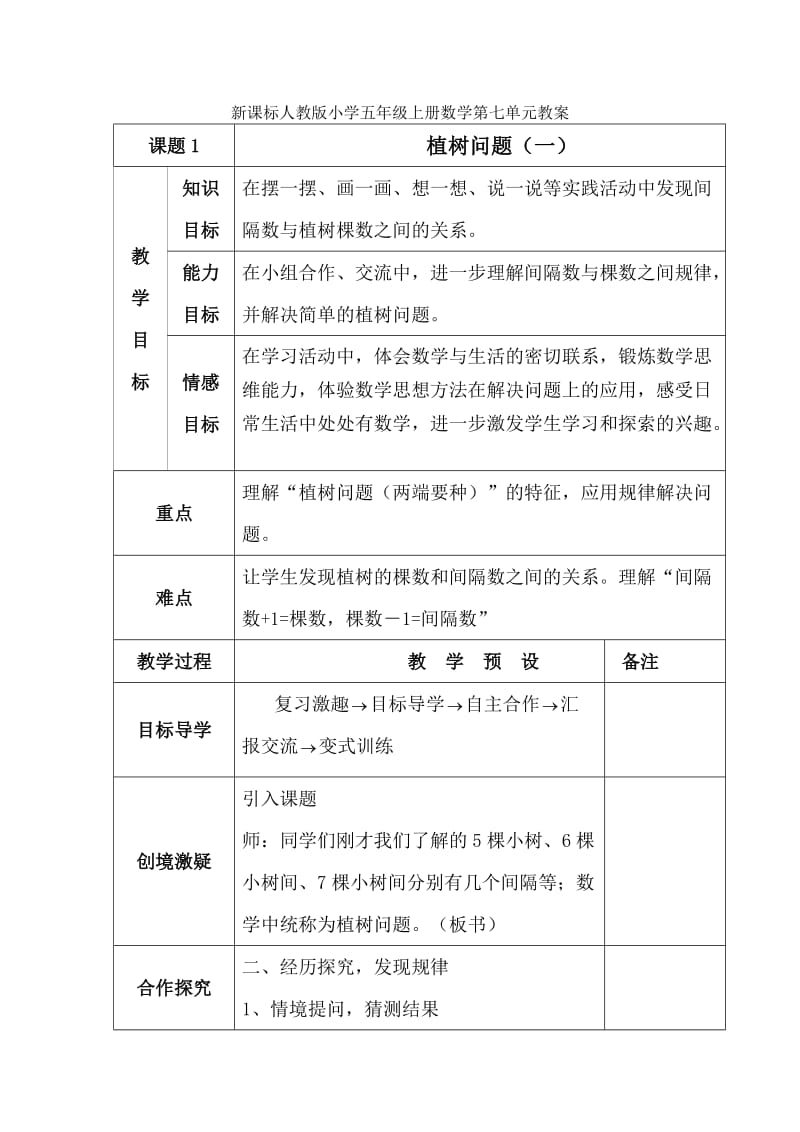 新人教版五年级上册数学第七单元教案_第1页