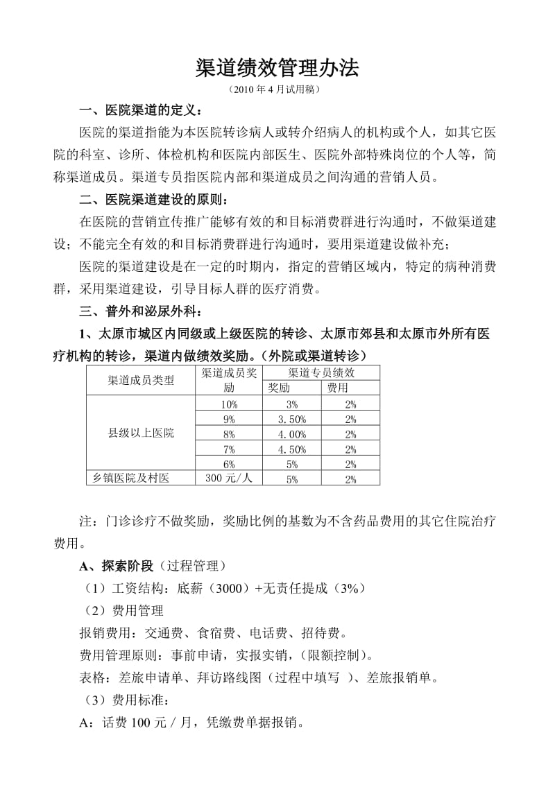 医院转诊渠道绩效管理办法_第1页