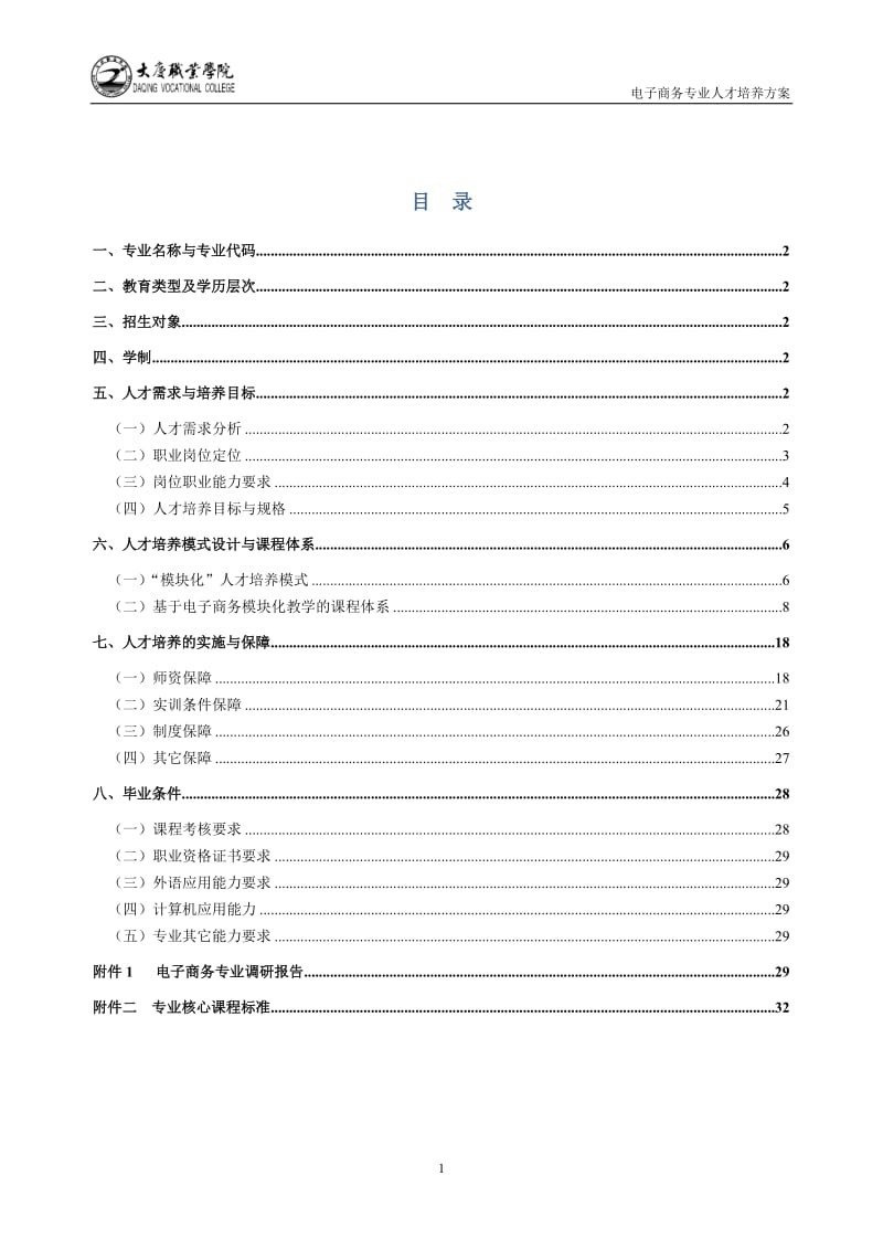 电子商务专业人才培养方案_第1页