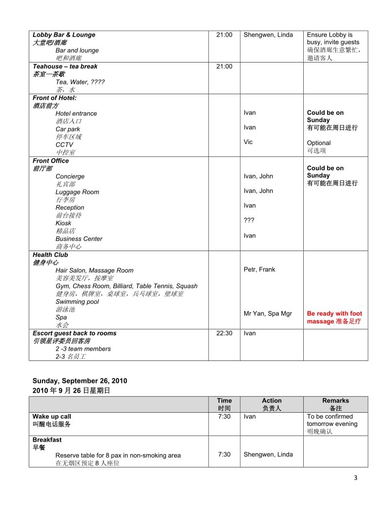 希尔顿酒店迎接五星评定组到酒店视察的安排_第3页