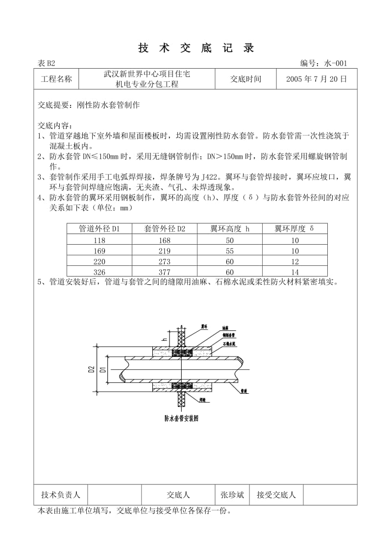 防水套管技术交底记录_第1页