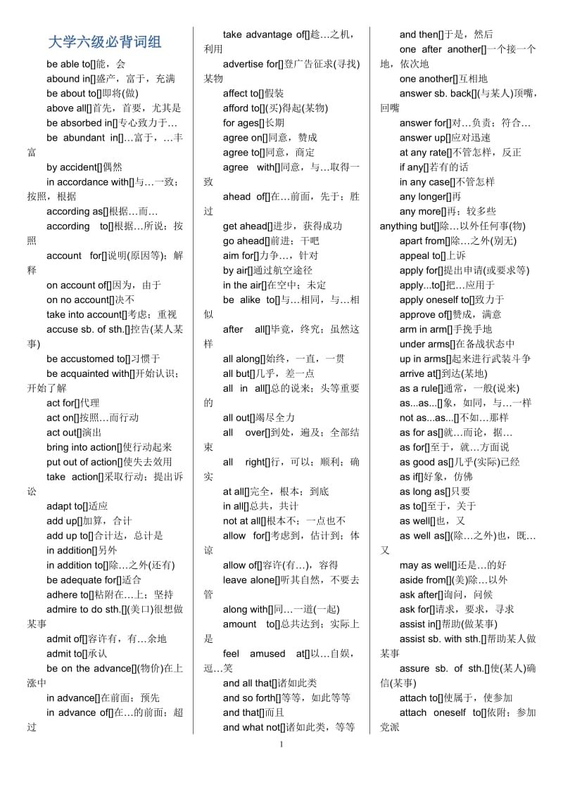 大学英语六级词组大全_第1页