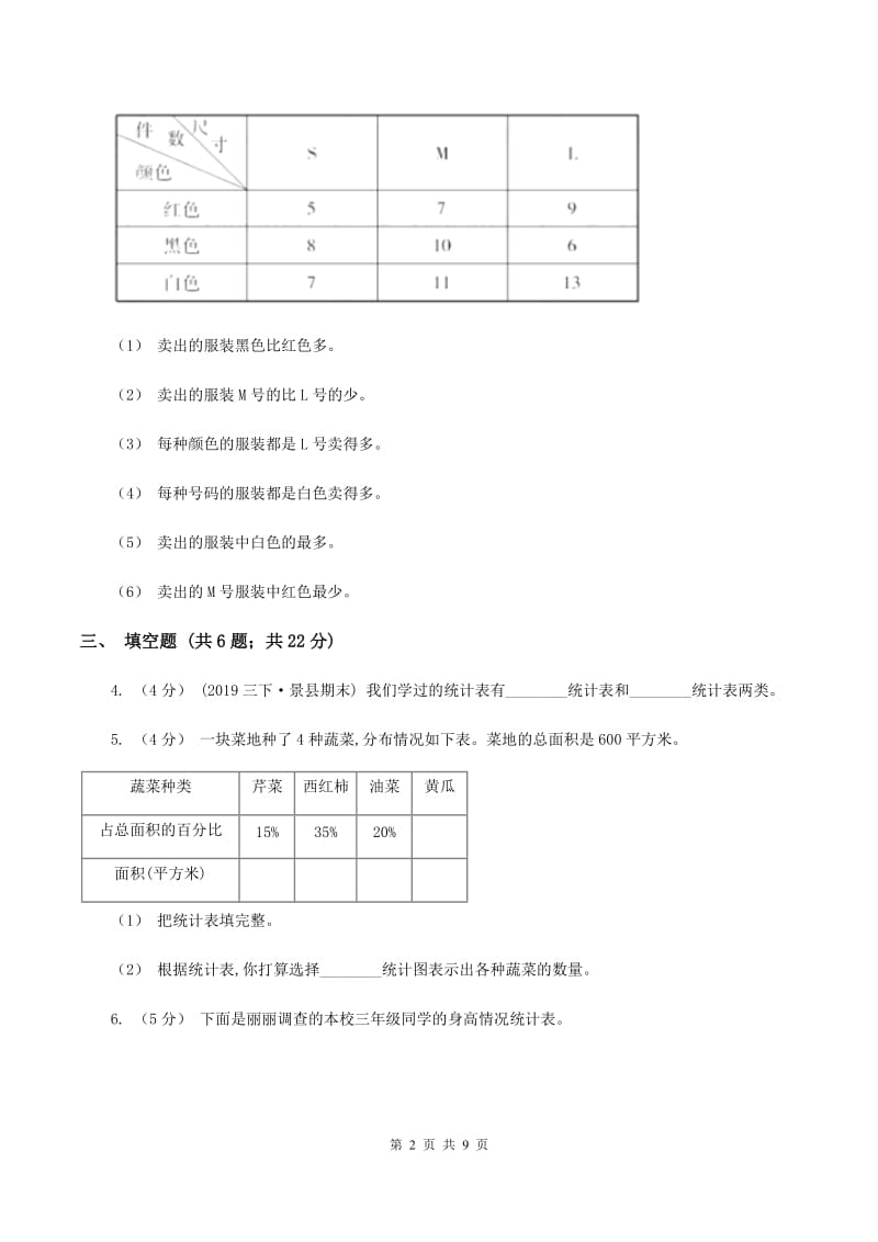 2019-2020学年人教版数学三年级下册3.1复式统计表A卷_第2页