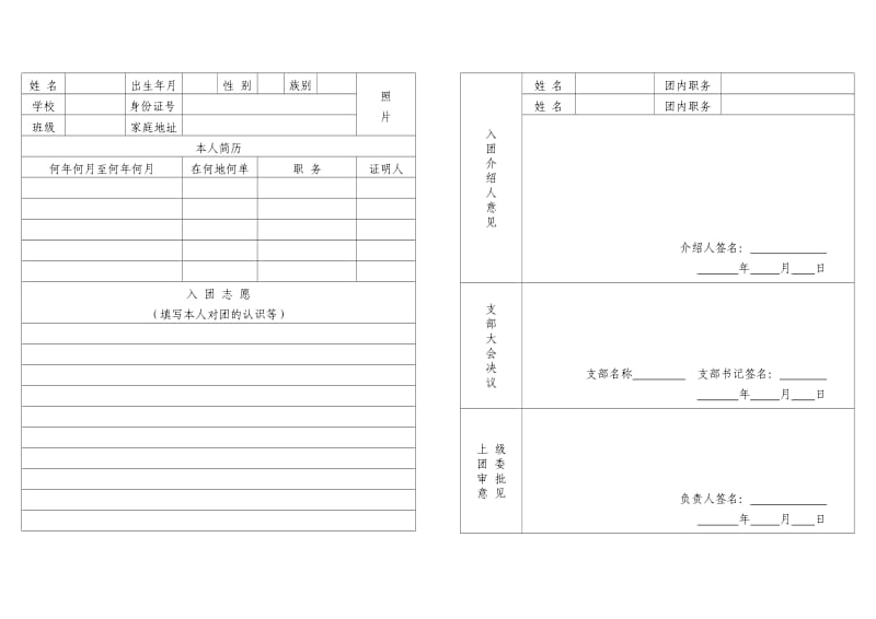 中学生入团志愿书表格(空白)_第2页