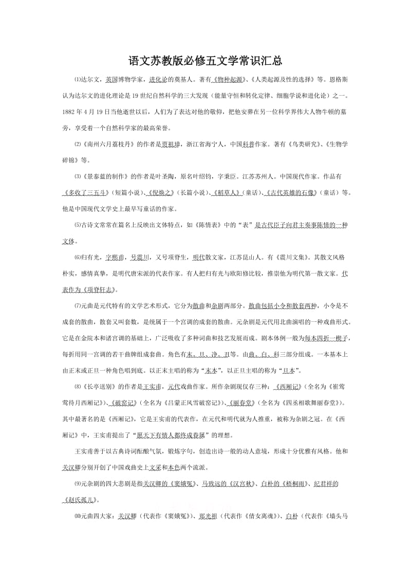 语文苏教版必修五文学常识汇总_第1页