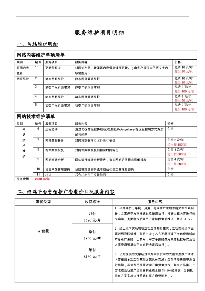 网站项目报价方案_第2页