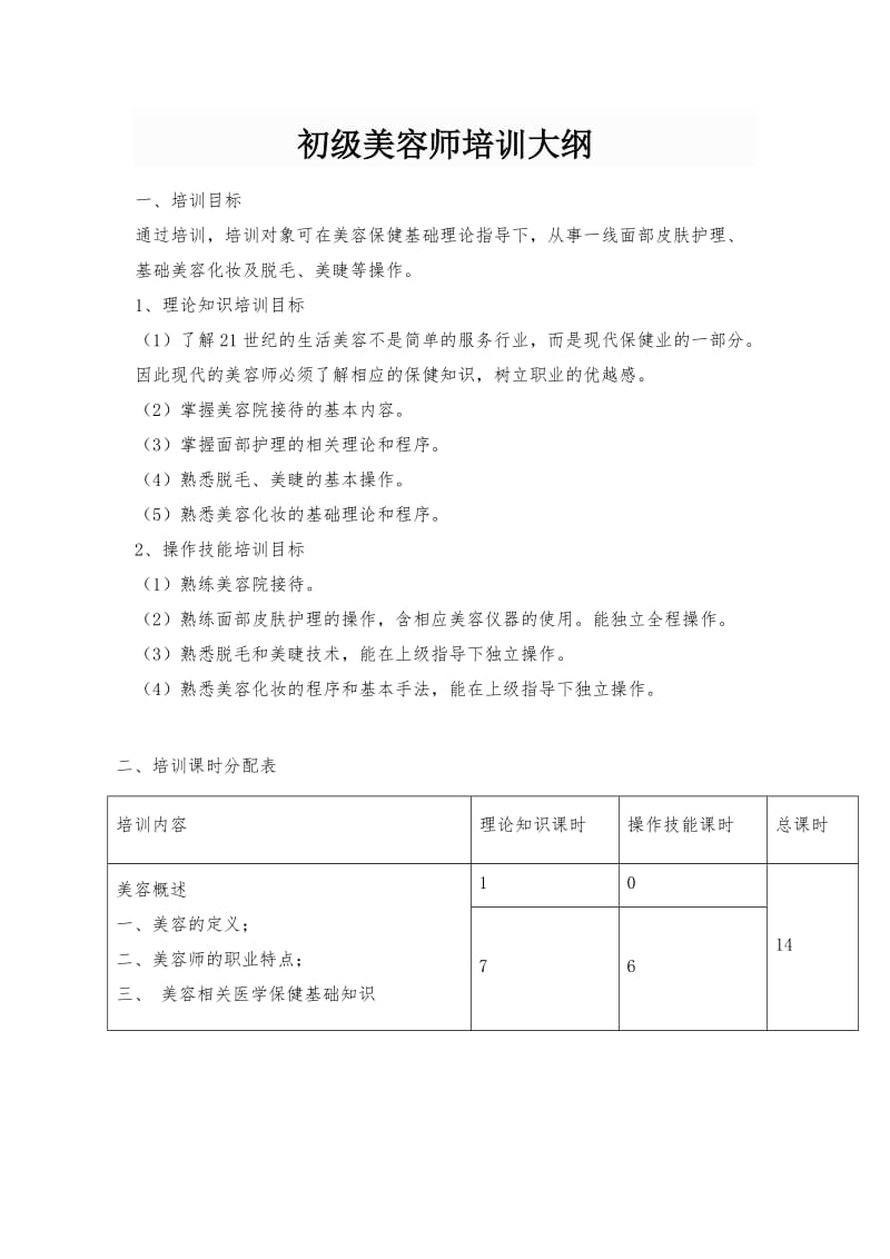 初级美容师教学大纲_第1页