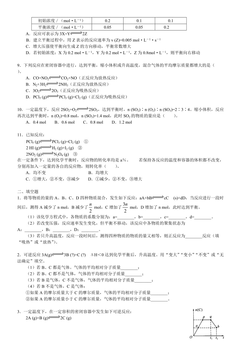 高中化学选修4：化学平衡移动 专项练习_第2页