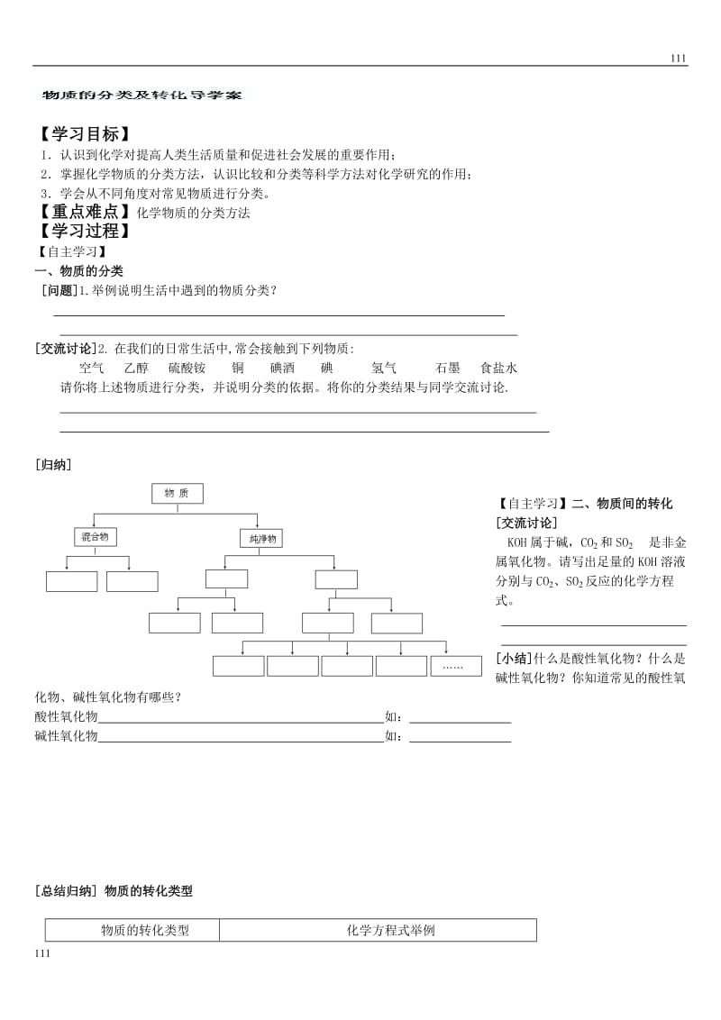 高一化学《物质的分类与转化》学案 苏教版_第1页