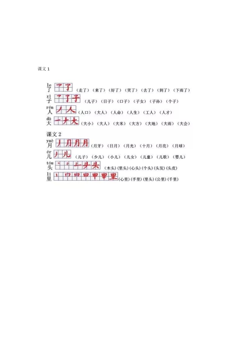 部编版语文一年级上册生字表带拼音、笔顺和组词_第2页