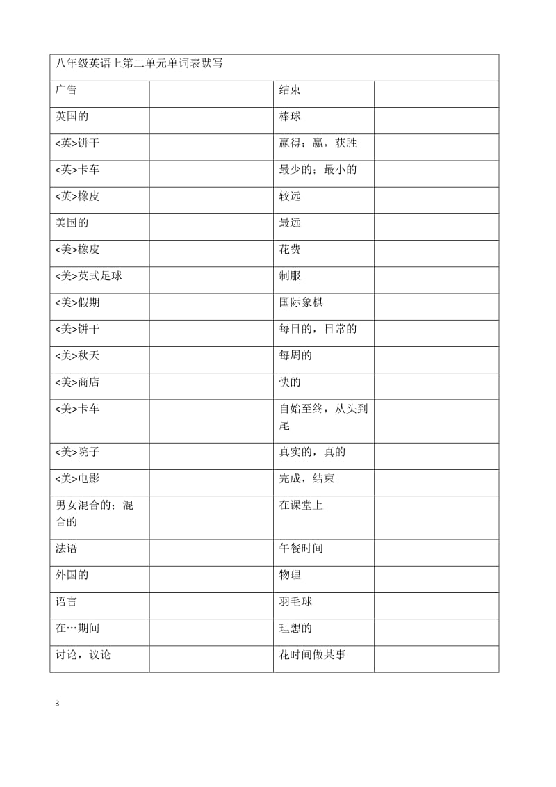 译林版八年级上册英语单词默写表_第3页