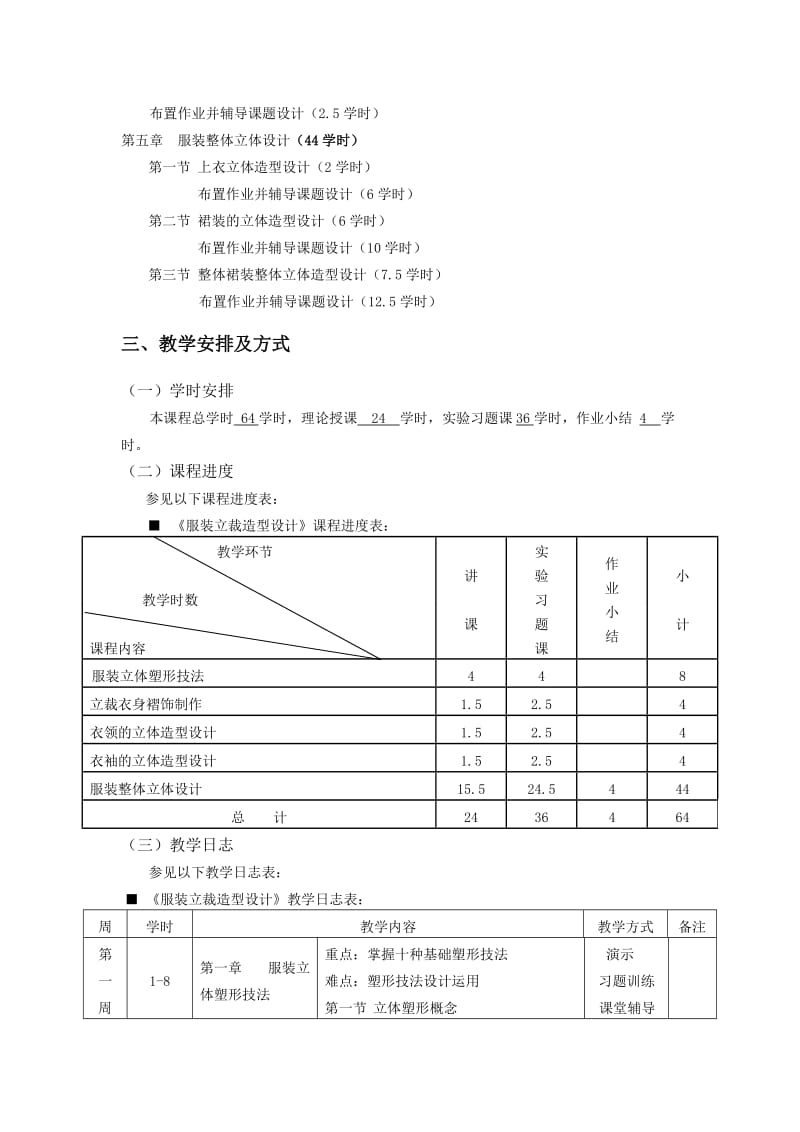 服装立体裁剪设计课程教学大纲_第3页