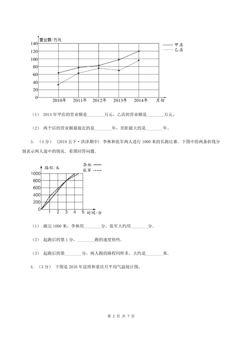 2019-2020学年小学数学人教版五年级下册 第七单元折线统计图A卷_第2页