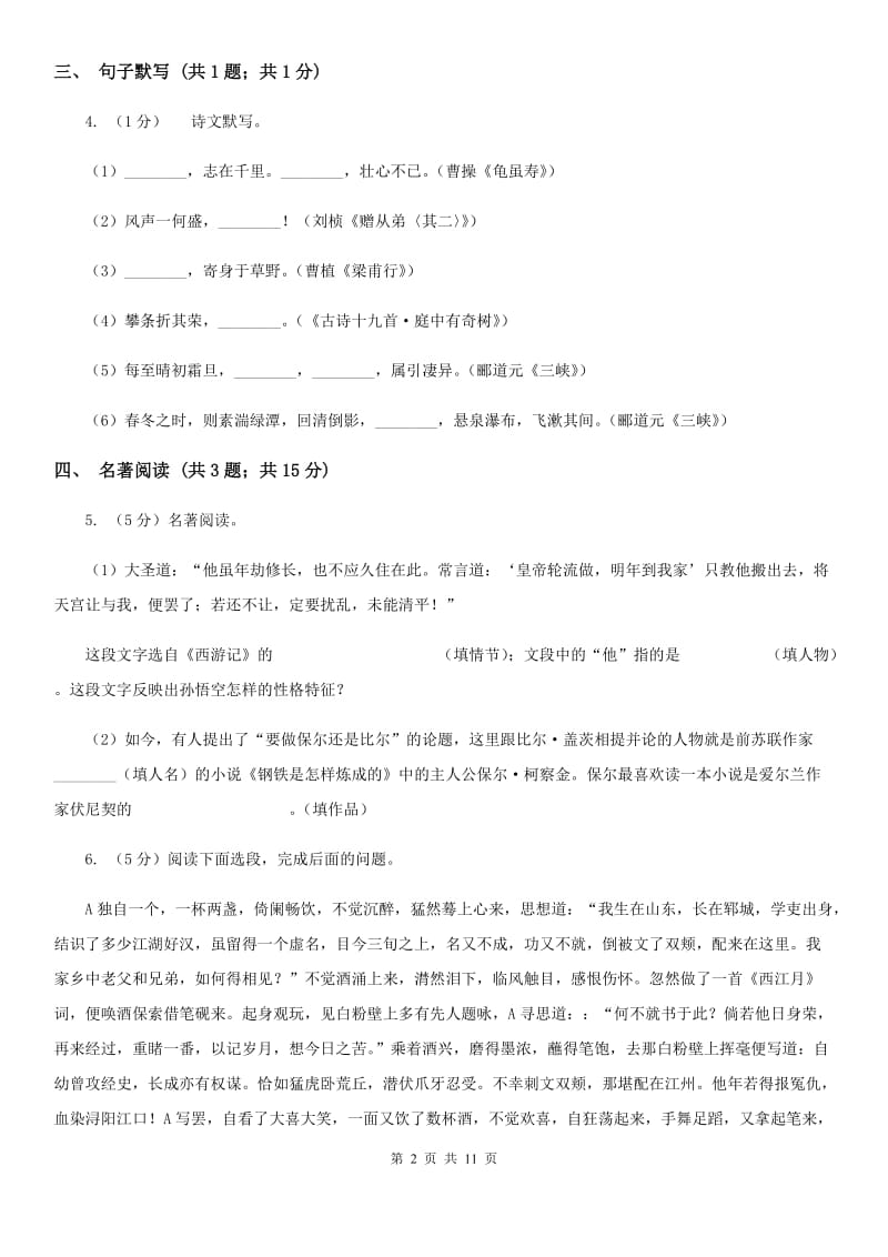 鲁教版2019-2020年九年级语文学业水平检测试卷C卷_第2页