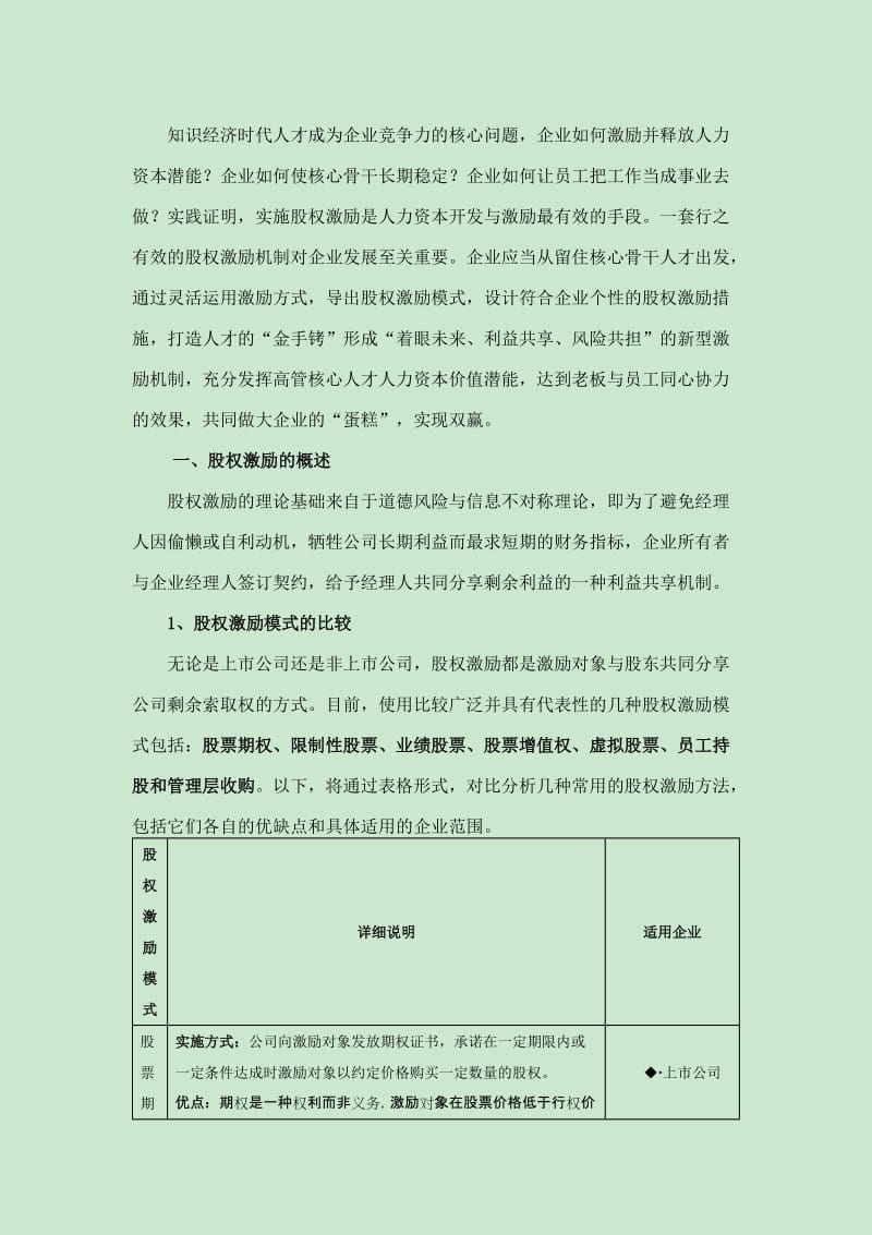 股权激励不同模式优劣比较_第1页