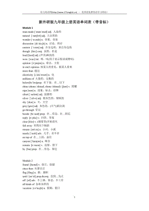新外研版九年級上冊英語單詞表帶音標(biāo)