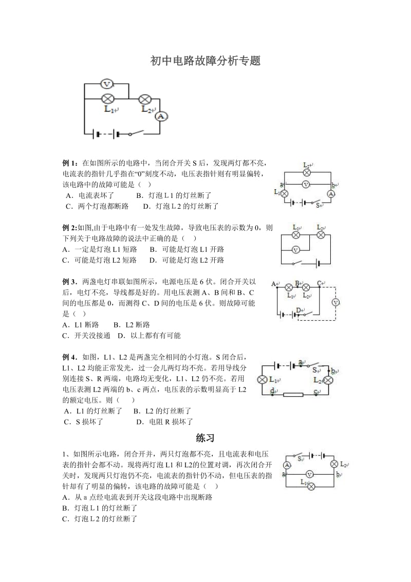 电路故障分析专题_第1页