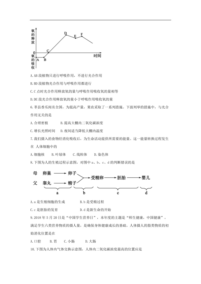 山东省聊城市2018年中考生物试题及答案(word版)_第2页