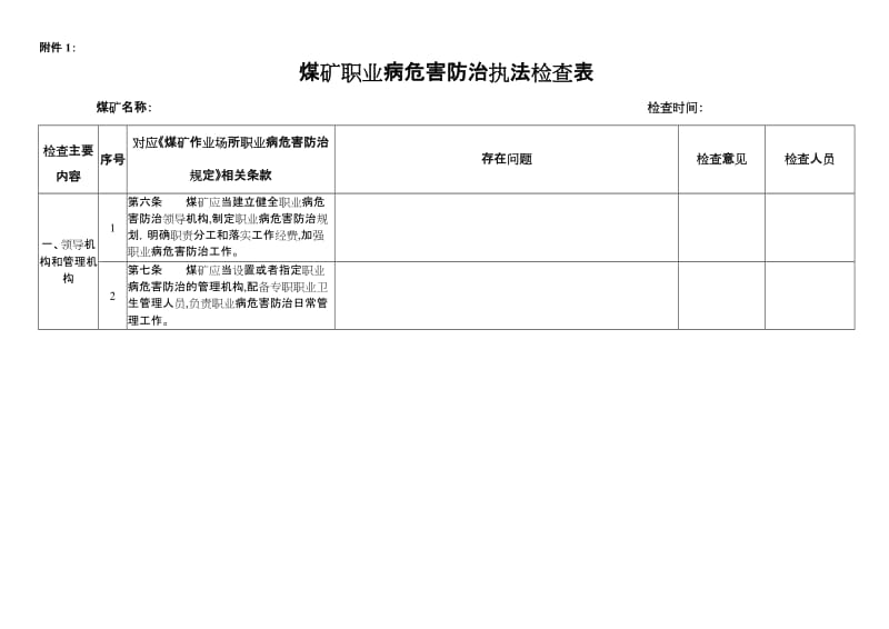 最新煤矿职业病危害防治执法检查表_第1页