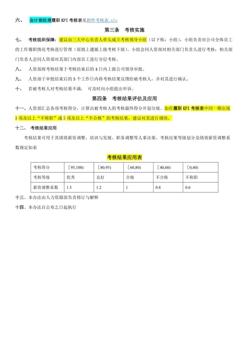 财务经理岗位工作考核办法_第2页