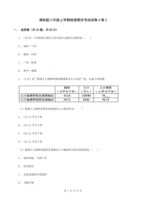 課標版八年級上學期地理期末考試試卷A卷5