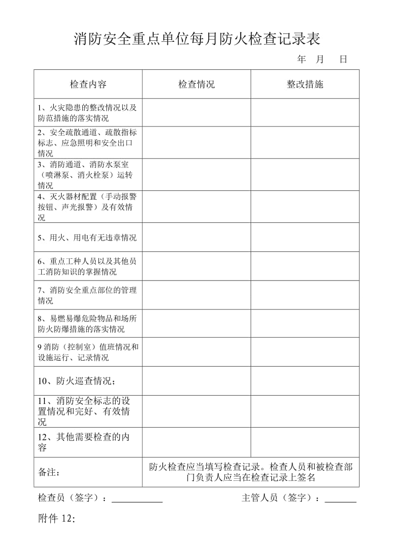 消防安全重点单位每月防火检查记录表_第1页