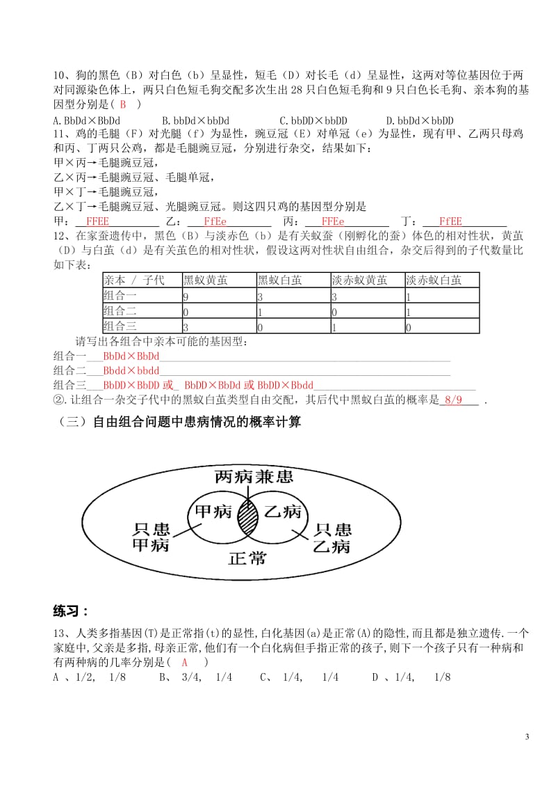 基因的自由组合定律-题型总结(附答案)-非常好用_第3页