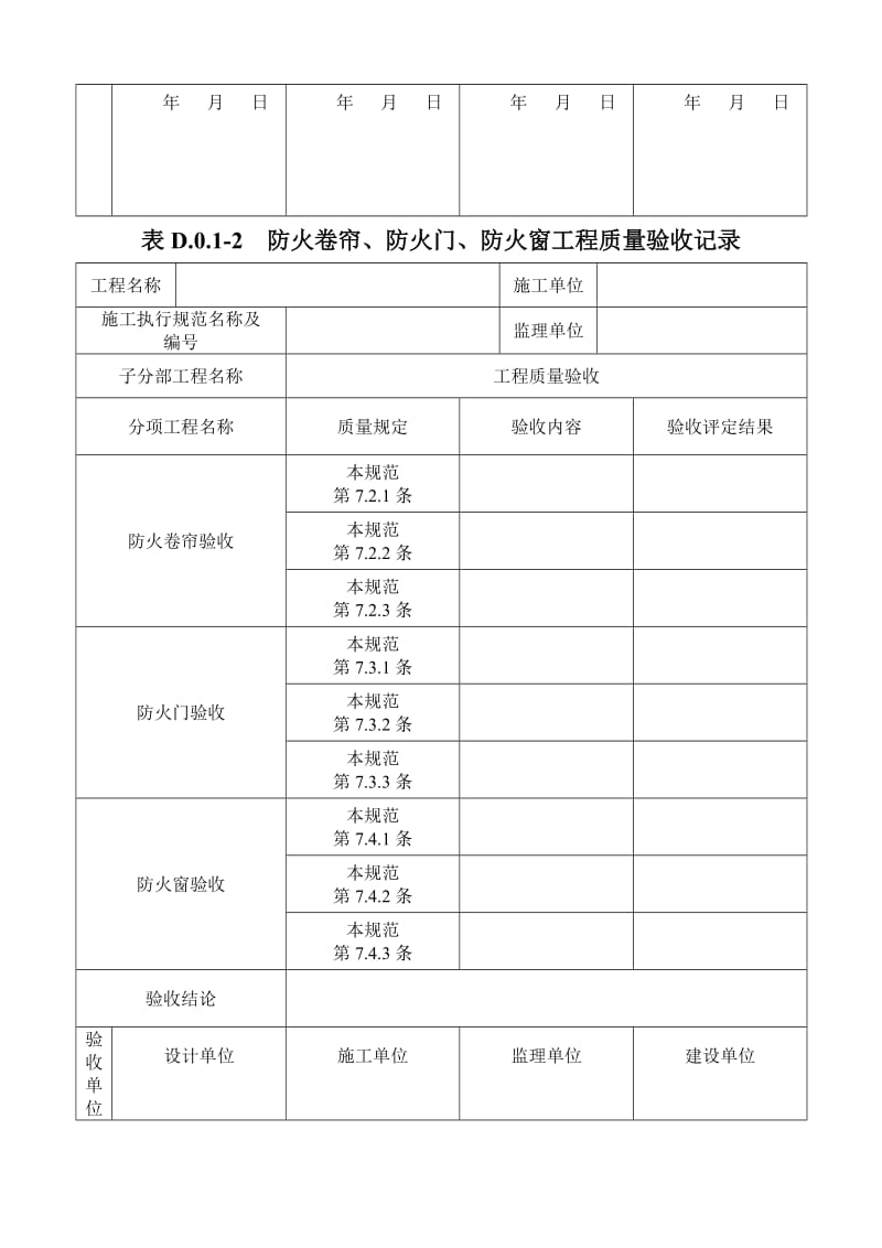 附录D 防火卷帘、防火门、防火窗工程验收记录_第2页