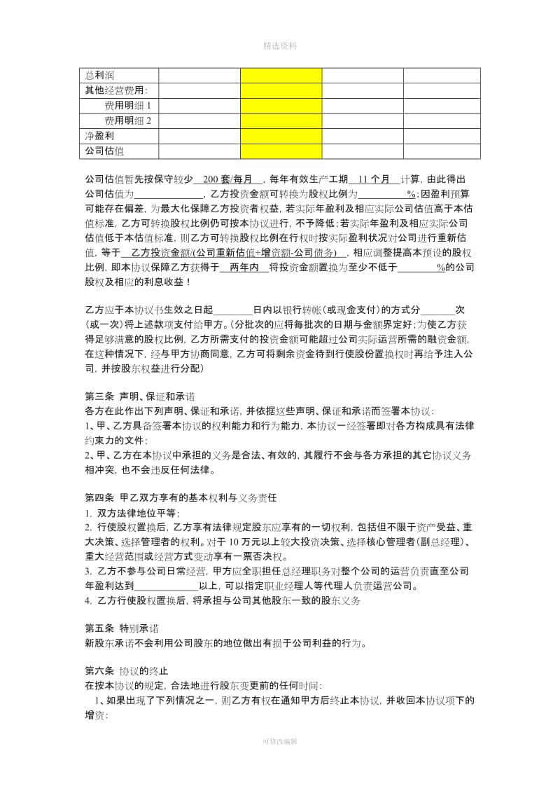 债权股权投资融资可转股债权增资扩股协议可转债精细版_第2页