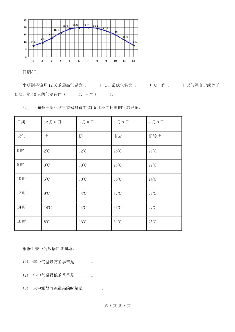 北京市科学2020年四年级上册1.3 温度与气温练习卷C卷_第3页