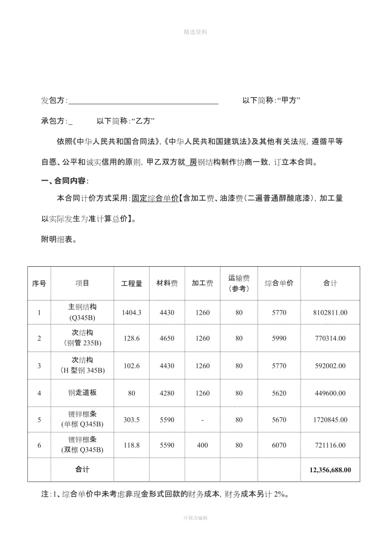 钢结构加工制作合同范本_第2页