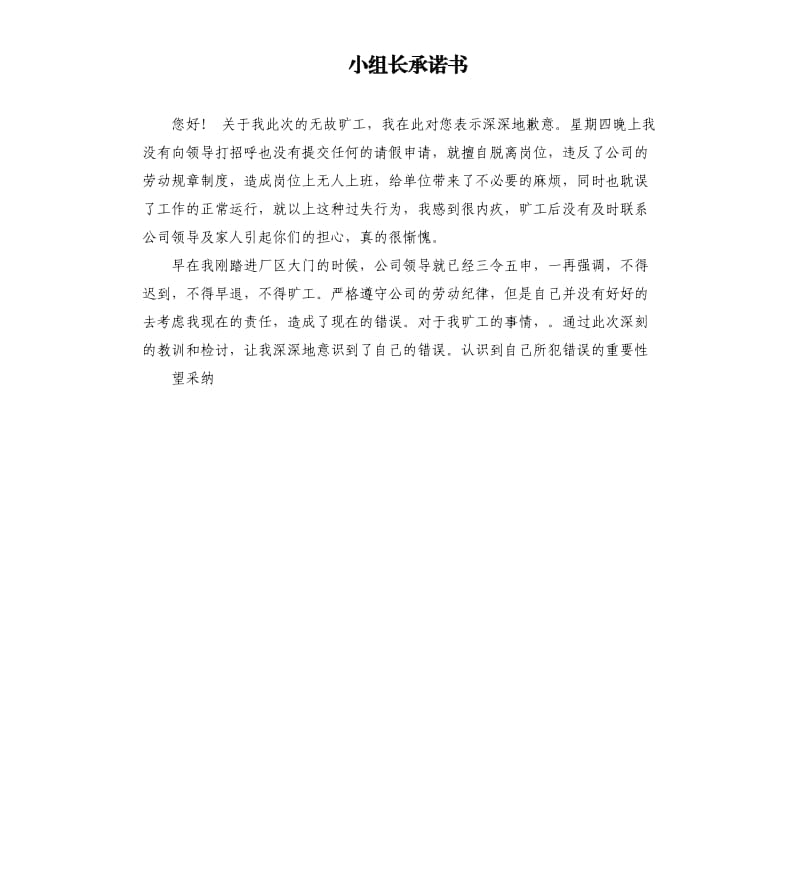 小组长承诺书 .docx_第1页