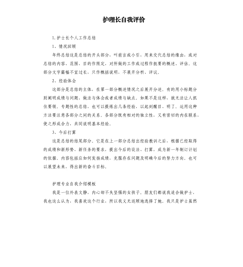 护理长自我评价 .docx_第1页