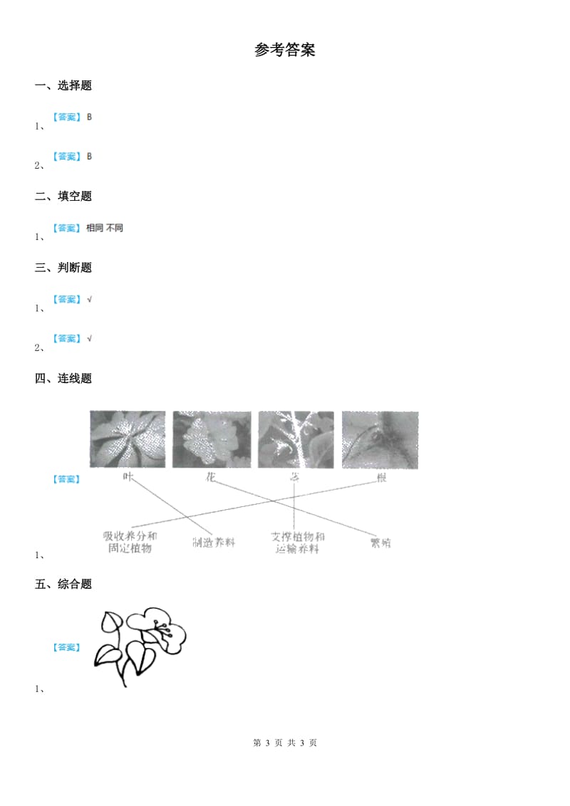 四川省科学2020版一年级上册1.2 观察一棵植物练习卷A卷_第3页