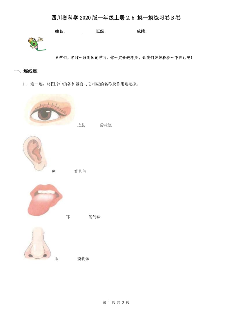 四川省科学2020版一年级上册2.5 摸一摸练习卷B卷_第1页