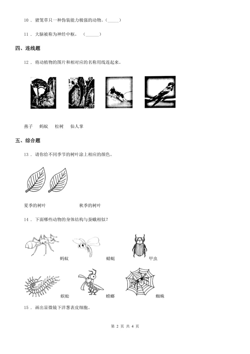 四川省科学2020届六年级上册第1课时 校园生物大搜索B卷_第2页