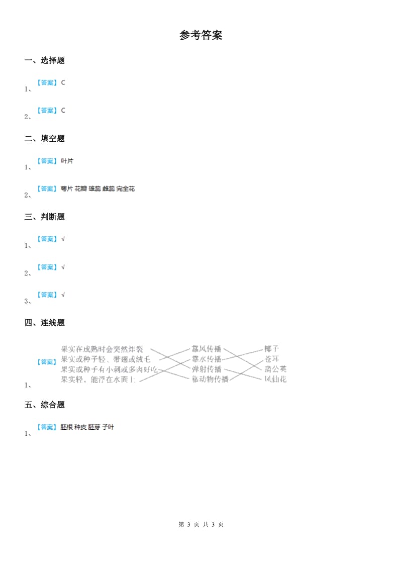 四川省科学2019-2020年一年级上册1.3 观察叶练习卷D卷_第3页