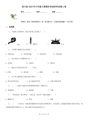 四川省2020年六年级下册期末考试科学试卷A卷