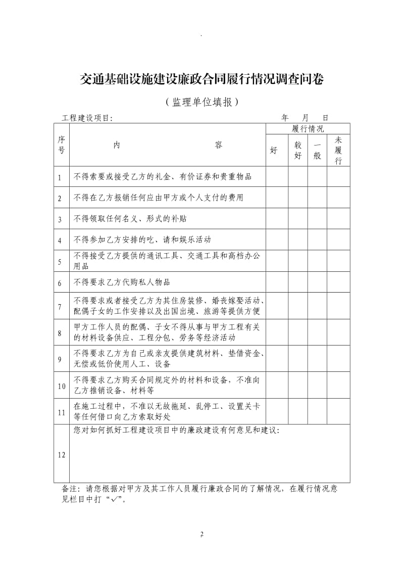 廉政合同履行情况调查问卷表_第2页