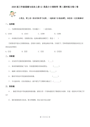 2020屆三年級(jí)道德與法治上冊(cè)12 我是小小理財(cái)師 第二課時(shí)練習(xí)卷C卷