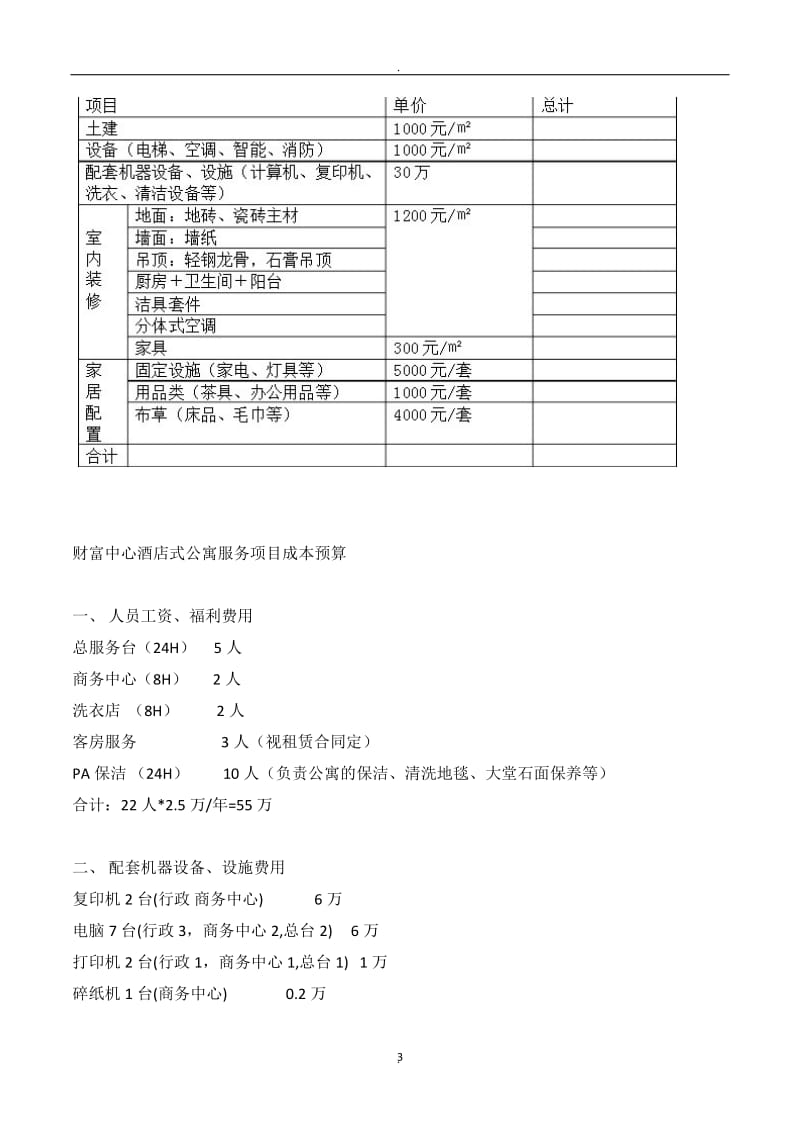 典型酒店式公寓造价及装修成本_第3页