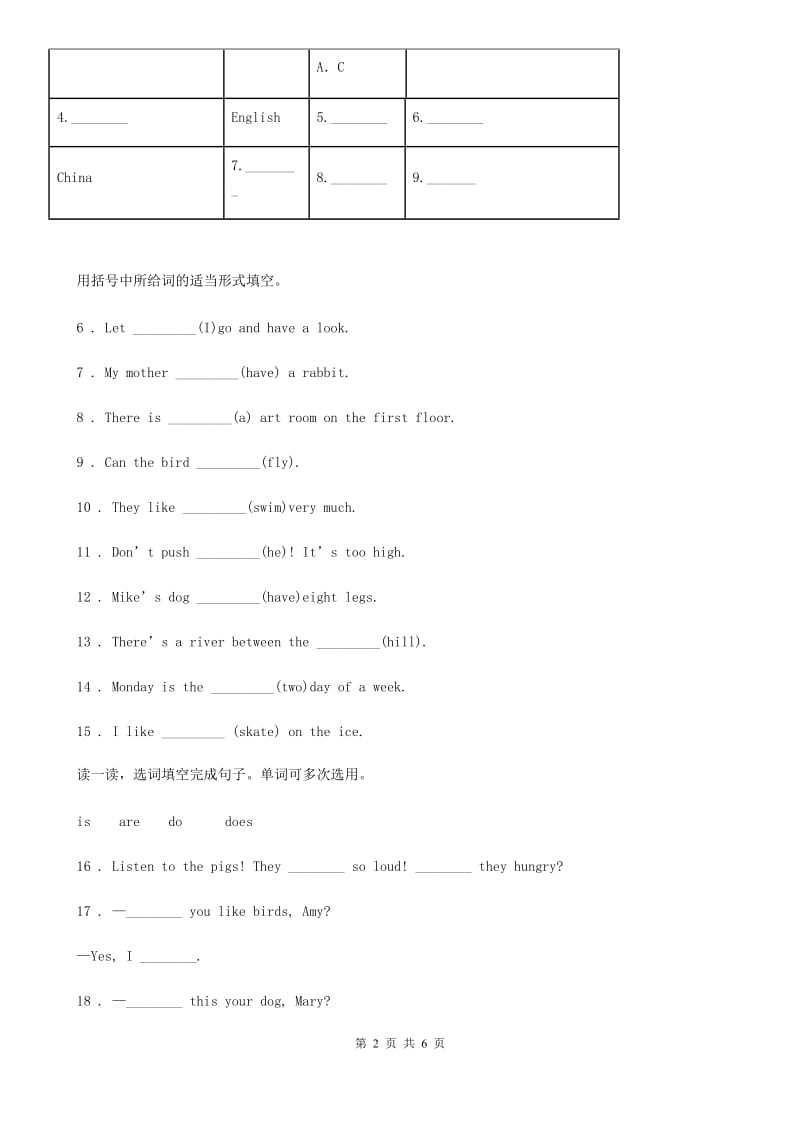 人教PEP版英语三年级下册Unit 1 专项训练：重难点易错题_第2页