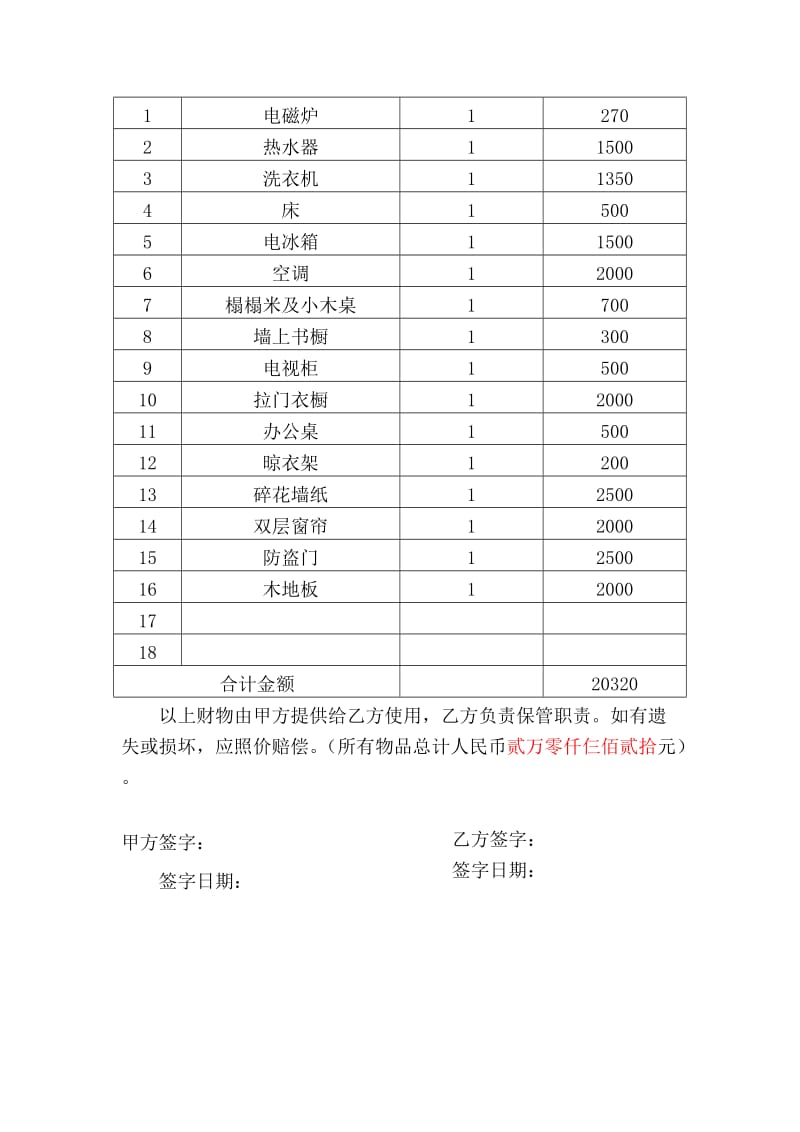 房屋租赁协议及财产清单_第3页