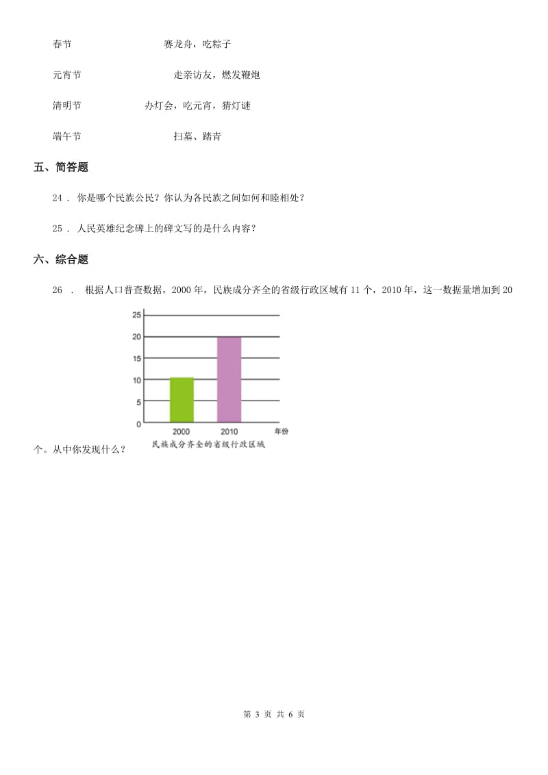 2019-2020年五年级道德与法治上册 第7课 中华民族一家亲 练习卷（II）卷_第3页